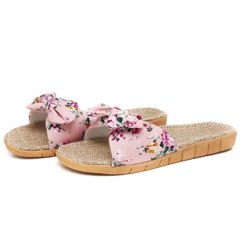 Bohemian Floral Butterfly Knot Flat Women's Beach Flip Flops