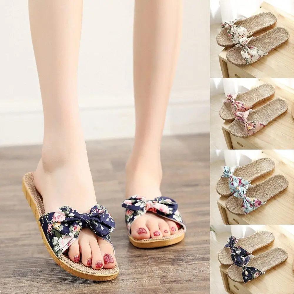 Bohemian Floral Butterfly Knot Flat Women's Beach Flip Flops