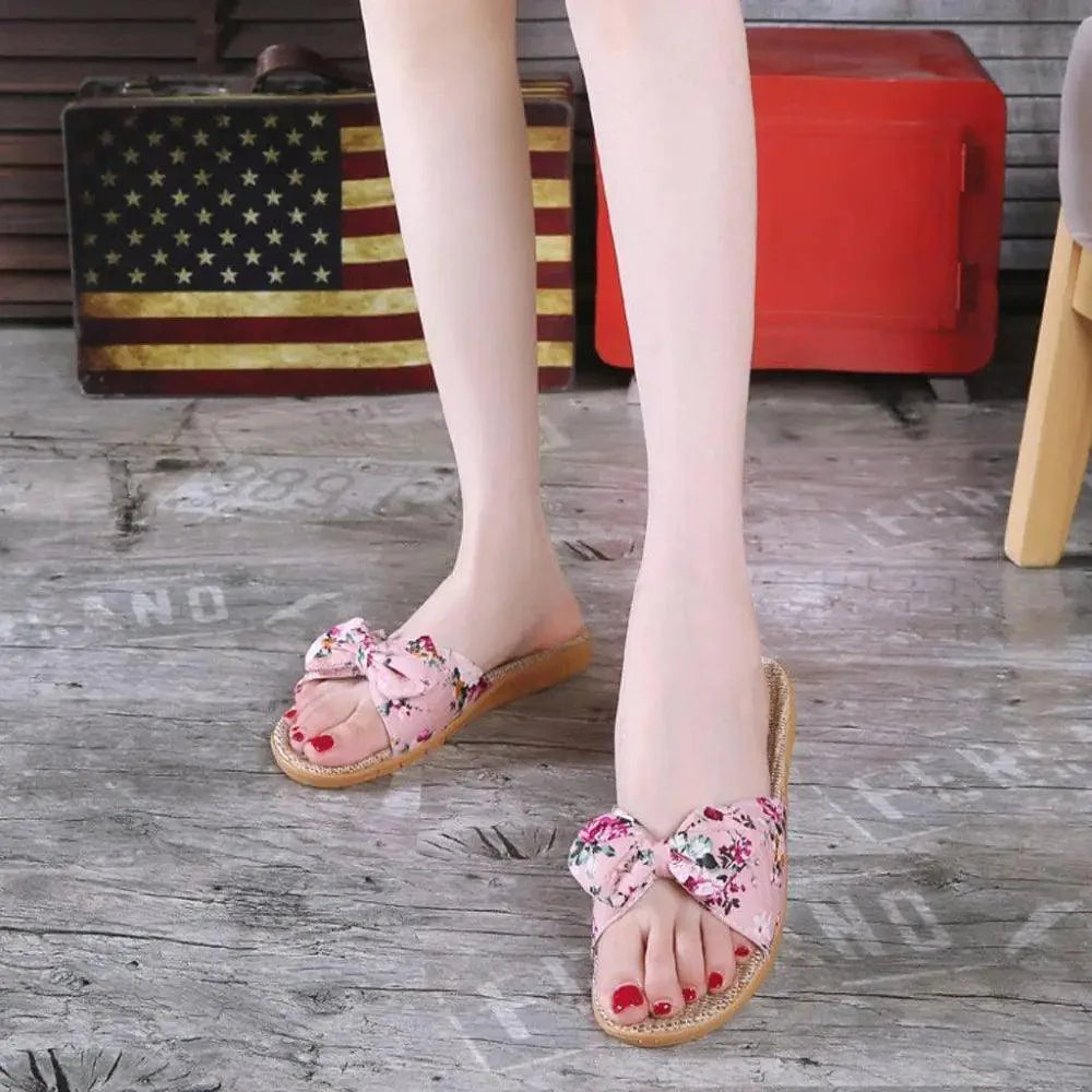 Bohemian Floral Butterfly Knot Flat Women's Beach Flip Flops