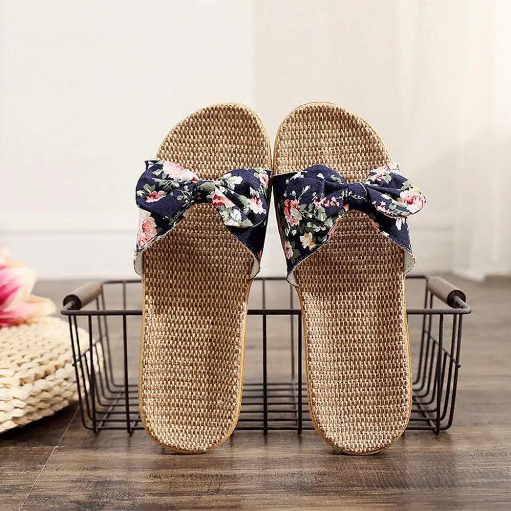 Bohemian Floral Butterfly Knot Flat Women's Beach Flip Flops