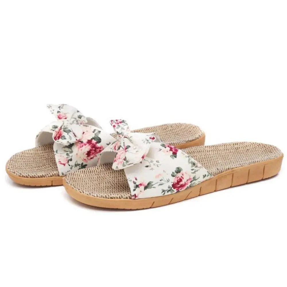 Bohemian Floral Butterfly Knot Flat Women's Beach Flip Flops
