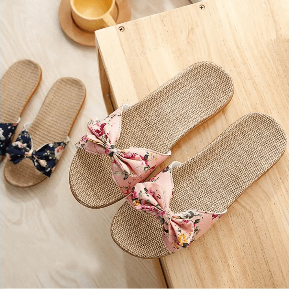 Bohemian Floral Butterfly Knot Flat Women's Beach Flip Flops