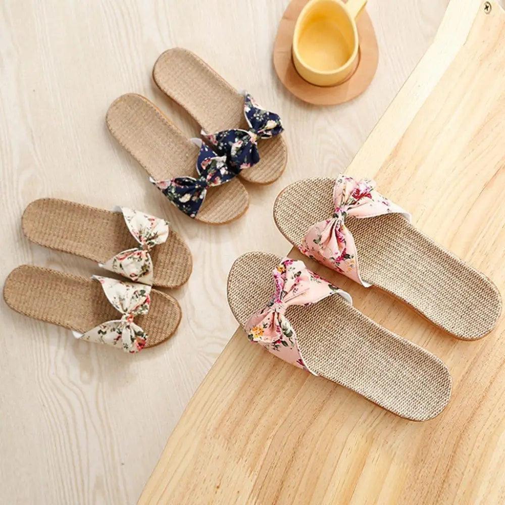 Bohemian Floral Butterfly Knot Flat Women's Beach Flip Flops