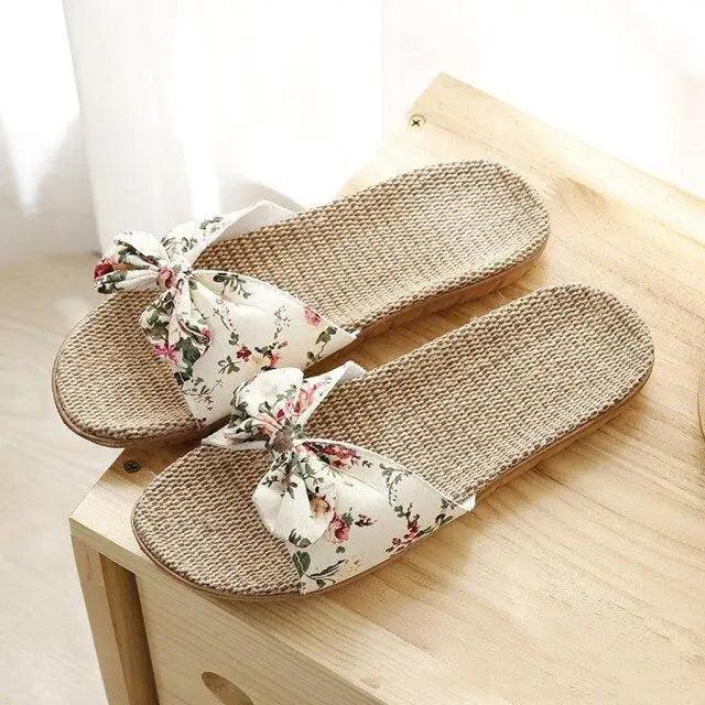 Bohemian Floral Butterfly Knot Flat Women's Beach Flip Flops