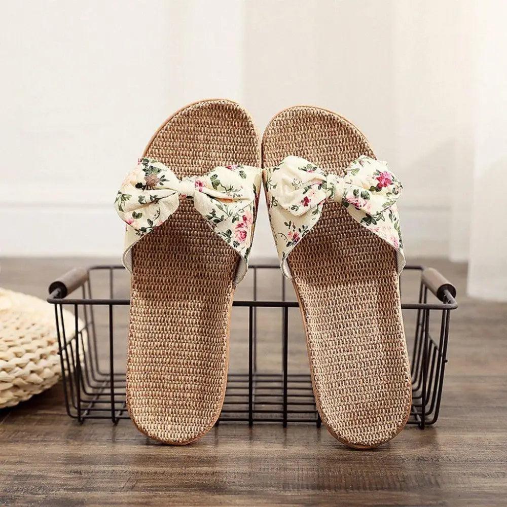 Bohemian Floral Butterfly Knot Flat Women's Beach Flip Flops