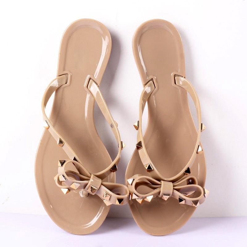 Women’s Bow Flip Flops – Glamorous Flat Beach Sandals