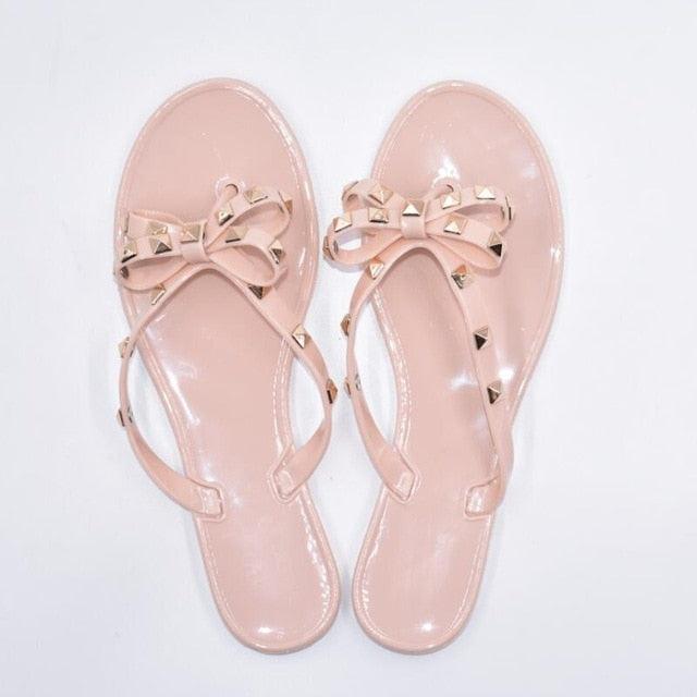 Women’s Bow Flip Flops – Glamorous Flat Beach Sandals