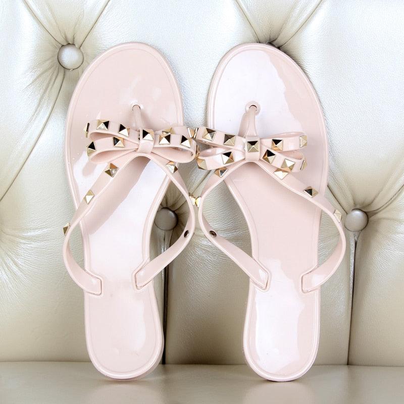 Women’s Bow Flip Flops – Glamorous Flat Beach Sandals