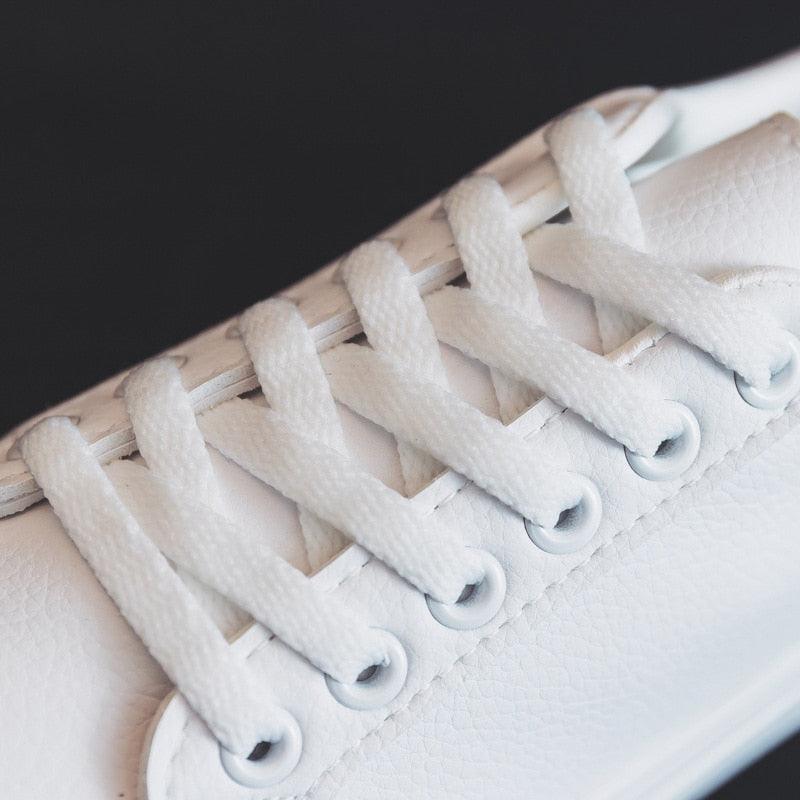 Women's Classic White Vulcanized Leather Sneakers - Low Top Casual