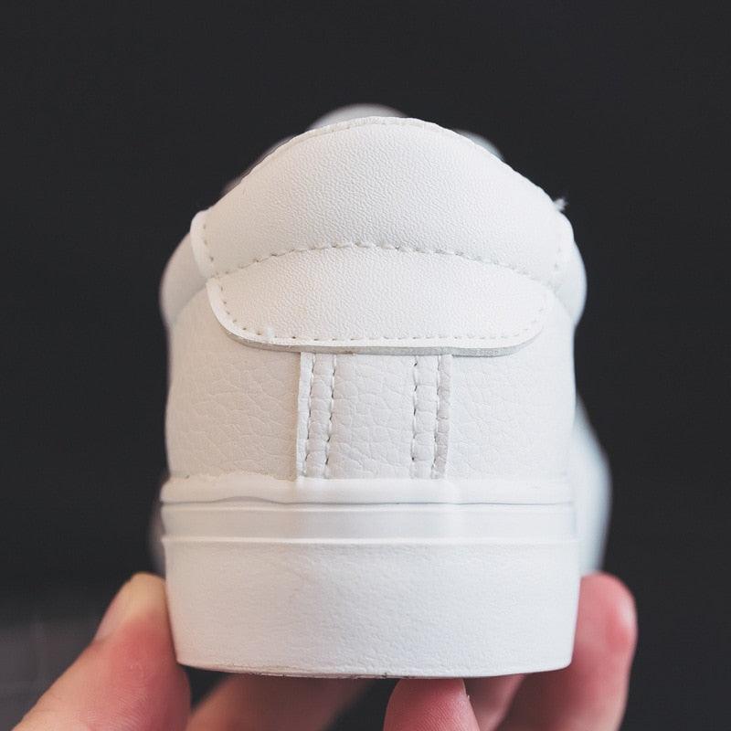 Women's Classic White Vulcanized Leather Sneakers - Low Top Casual