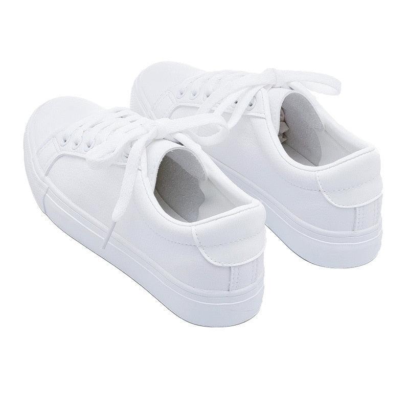 Women's Classic White Vulcanized Leather Sneakers - Low Top Casual
