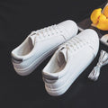 Women's Classic White Vulcanized Leather Sneakers - Low Top Casual