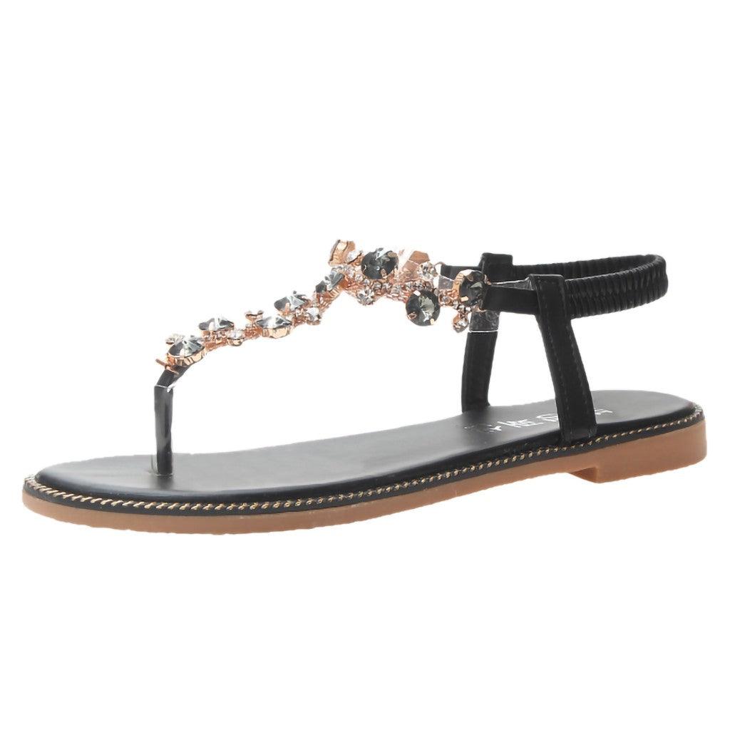 Women's Rhinestone Platform Beach Sandals - Glamorous Boho Flat Shoes