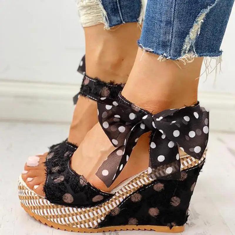 Bohemian Summer Resort Sandals – Elegant Polka Dot Design