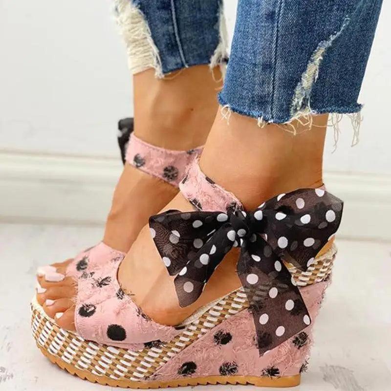 Bohemian Summer Resort Sandals – Elegant Polka Dot Design