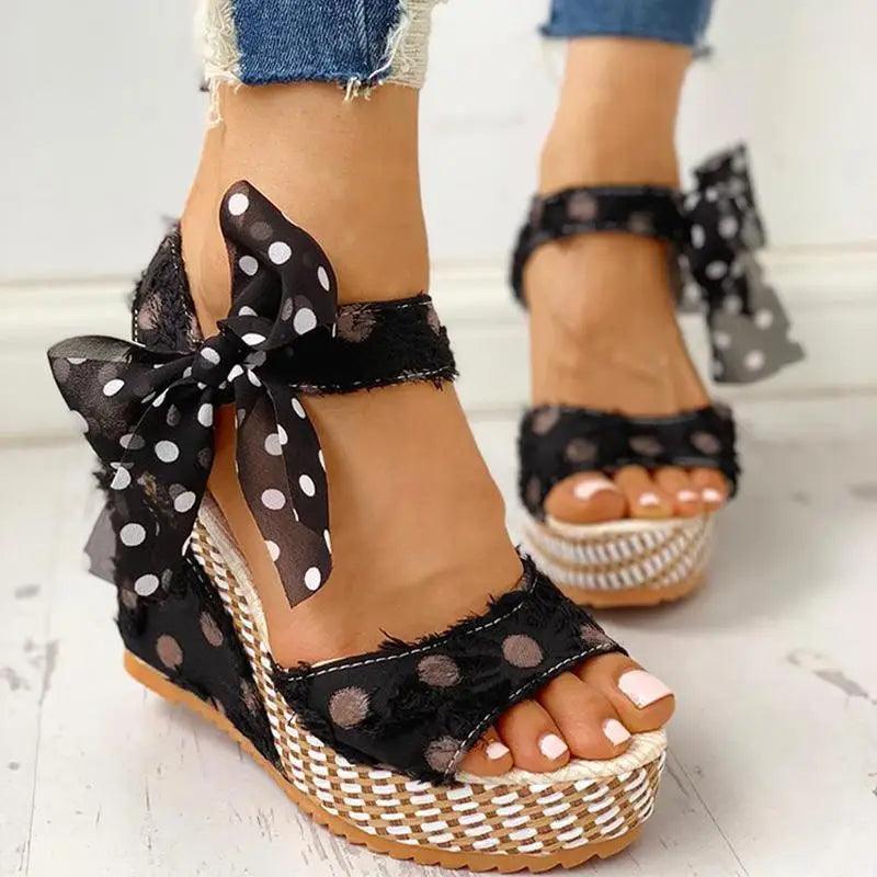 Bohemian Summer Resort Sandals – Elegant Polka Dot Design