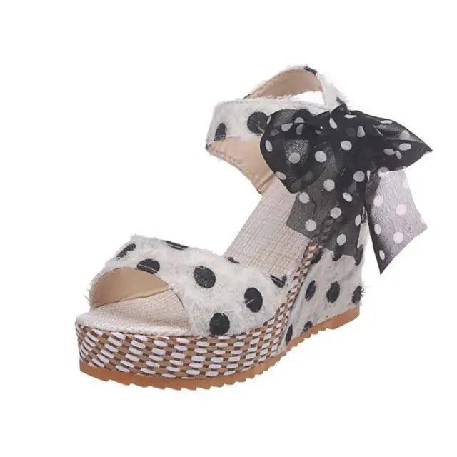 Bohemian Summer Resort Sandals – Elegant Polka Dot Design