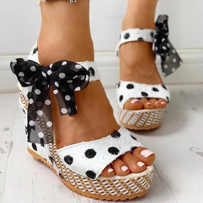 Bohemian Summer Resort Sandals – Elegant Polka Dot Design