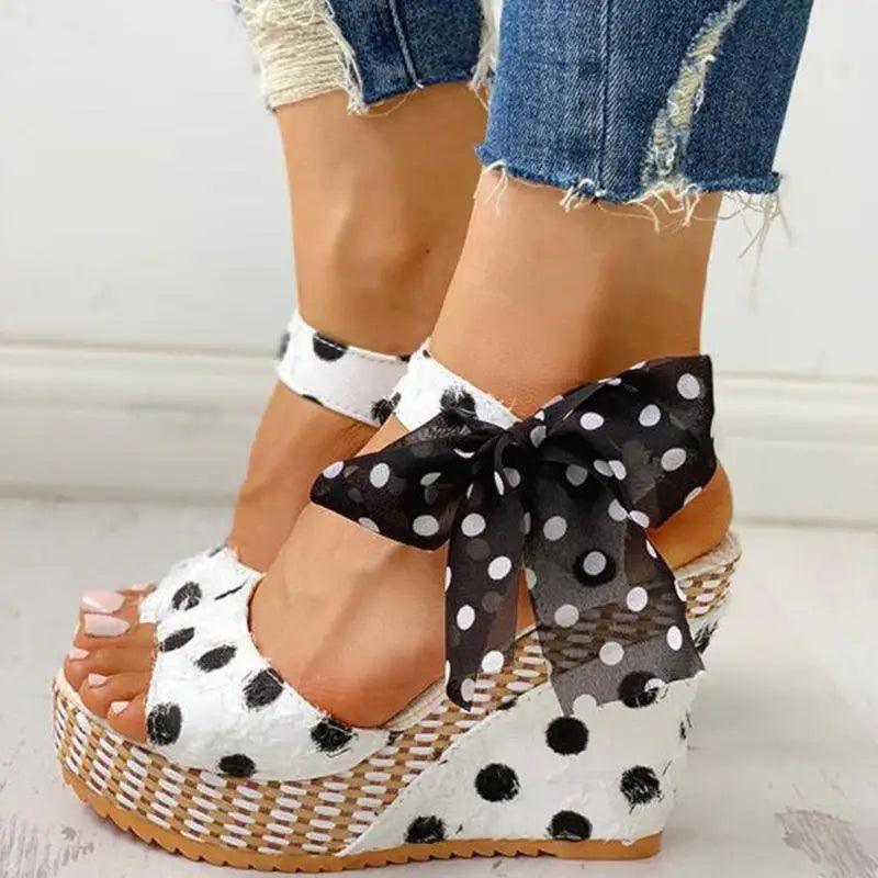 Bohemian Summer Resort Sandals – Elegant Polka Dot Design