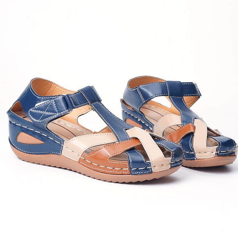 Women's Retro Leather Arch Support Sandals Waterproof Slip-On Shoes
