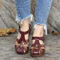 Women's Retro Leather Arch Support Sandals Waterproof Slip-On Shoes