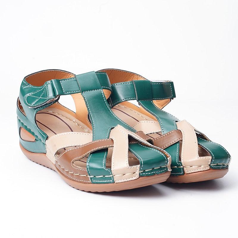 Women's Retro Leather Arch Support Sandals Waterproof Slip-On Shoes