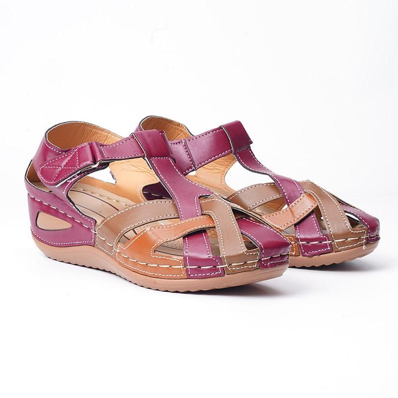 Women's Retro Leather Arch Support Sandals Waterproof Slip-On Shoes