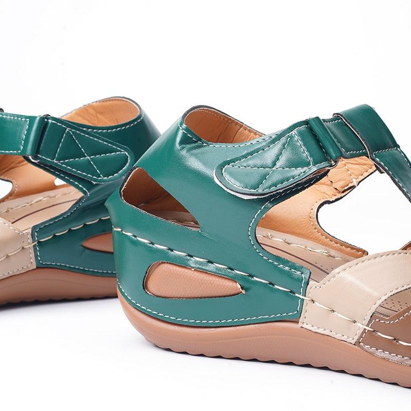 Women's Retro Leather Arch Support Sandals Waterproof Slip-On Shoes
