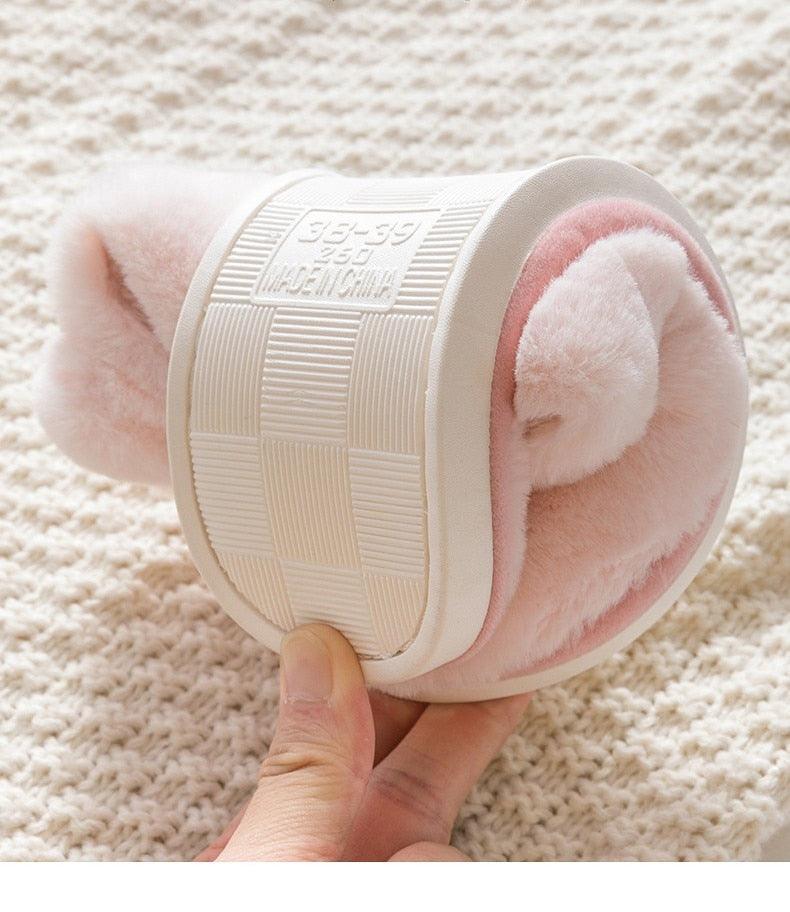 Cute Rabbit Ear Plush Slippers for Couples Soft Memory Foam House