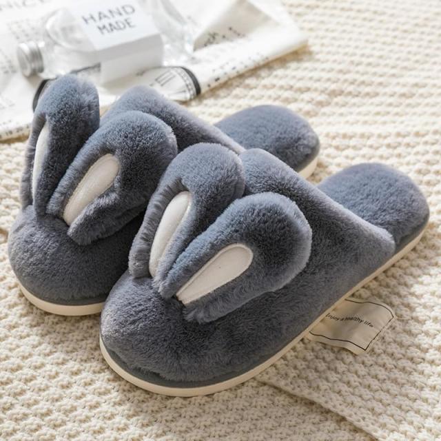 Cute Rabbit Ear Plush Slippers for Couples Soft Memory Foam House