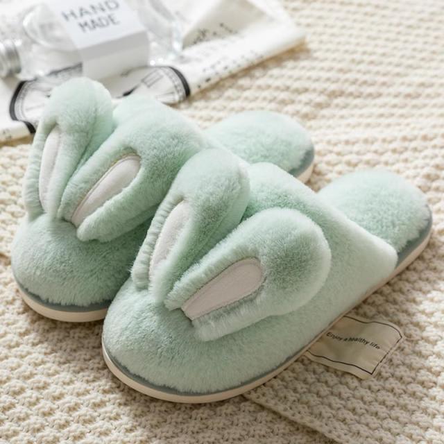 Cute Rabbit Ear Plush Slippers for Couples Soft Memory Foam House