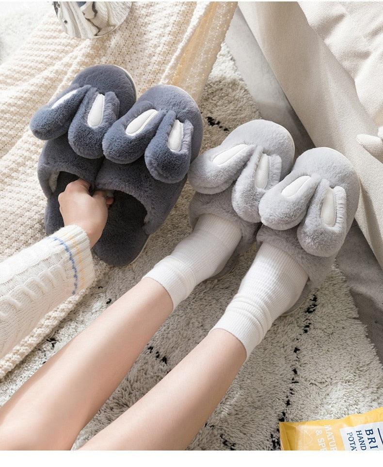 Cute Rabbit Ear Plush Slippers for Couples Soft Memory Foam House