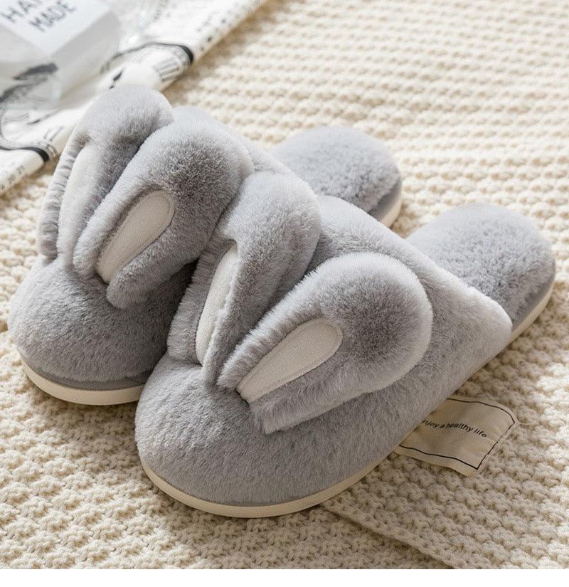 Cute Rabbit Ear Plush Slippers for Couples Soft Memory Foam House