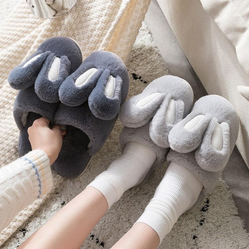 Cute Rabbit Ear Plush Slippers for Couples Soft Memory Foam House