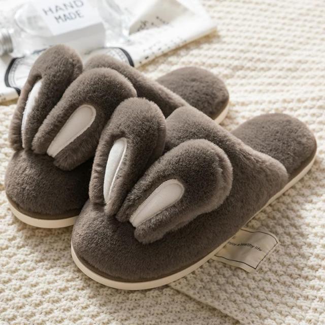 Cute Rabbit Ear Plush Slippers for Couples Soft Memory Foam House