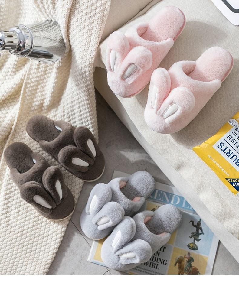 Cute Rabbit Ear Plush Slippers for Couples Soft Memory Foam House