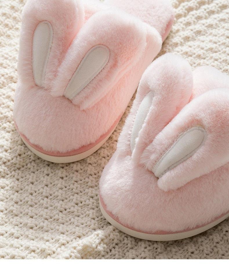 Cute Rabbit Ear Plush Slippers for Couples Soft Memory Foam House