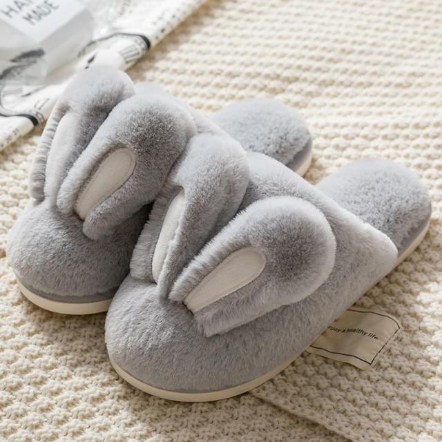 Cute Rabbit Ear Plush Slippers for Couples Soft Memory Foam House