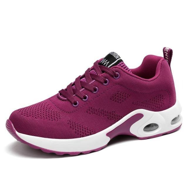 Women's air cushion sneakers with mesh upper in purple, pink, and white
