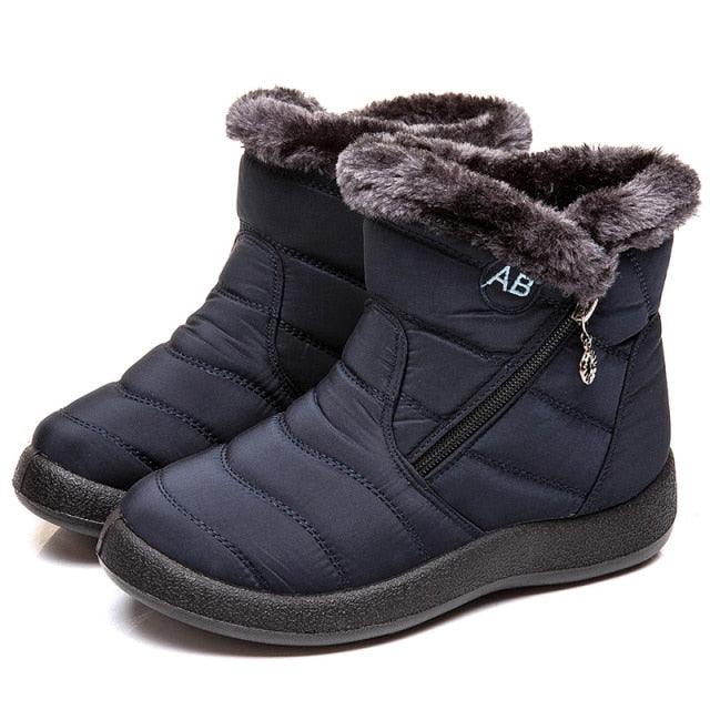 Womens Waterproof Winter Snow Boots, Faux Fur Lined Slip On Booties