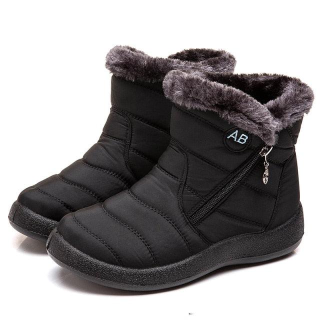 Womens Waterproof Winter Snow Boots, Faux Fur Lined Slip On Booties