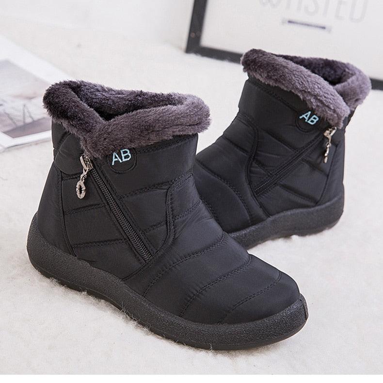 Womens Waterproof Winter Snow Boots, Faux Fur Lined Slip On Booties