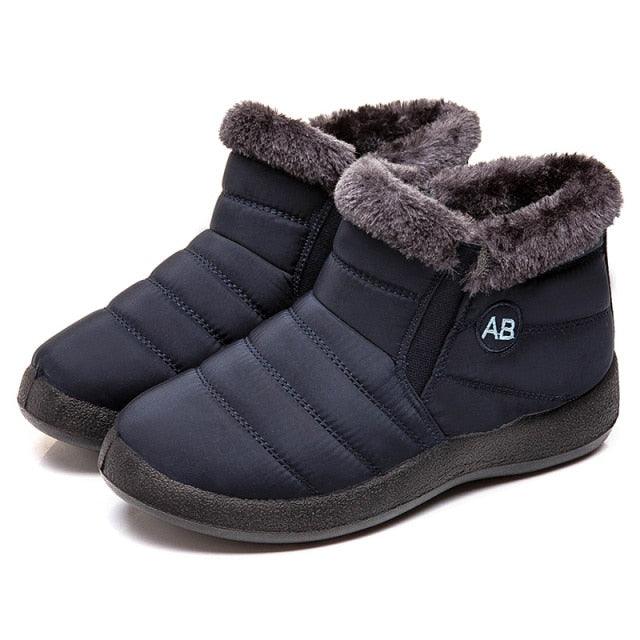 Womens Waterproof Winter Snow Boots, Faux Fur Lined Slip On Booties