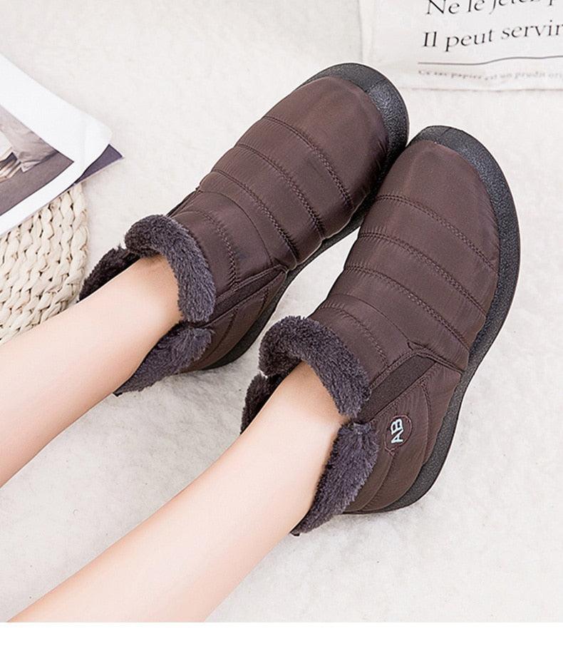 Womens Waterproof Winter Snow Boots, Faux Fur Lined Slip On Booties