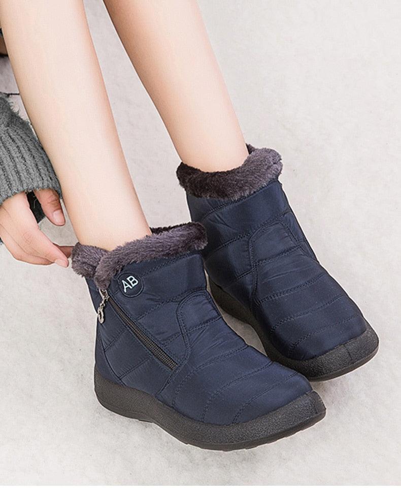 Womens Waterproof Winter Snow Boots, Faux Fur Lined Slip On Booties