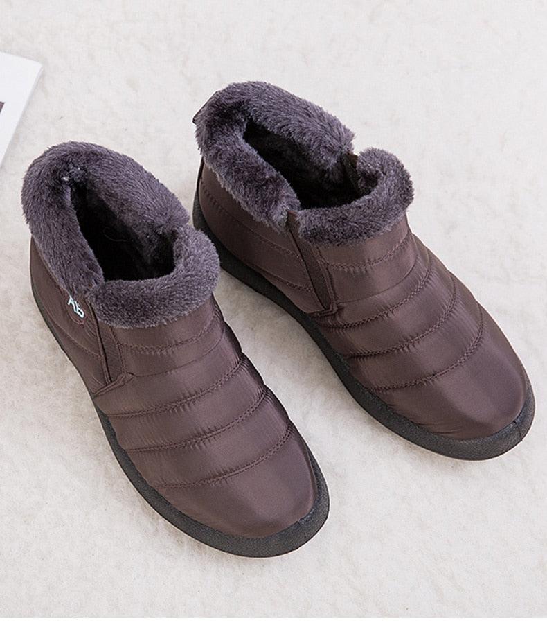 Womens Waterproof Winter Snow Boots, Faux Fur Lined Slip On Booties