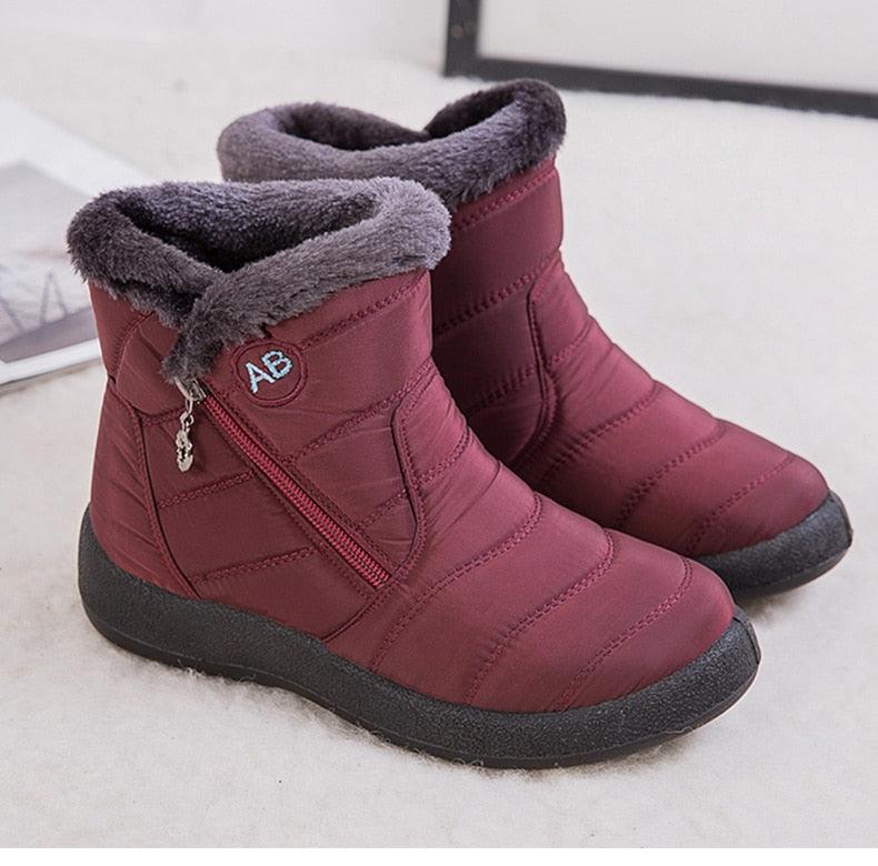 Womens Waterproof Winter Snow Boots, Faux Fur Lined Slip On Booties