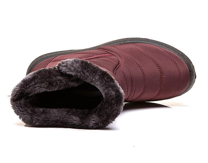 Womens Waterproof Winter Snow Boots, Faux Fur Lined Slip On Booties