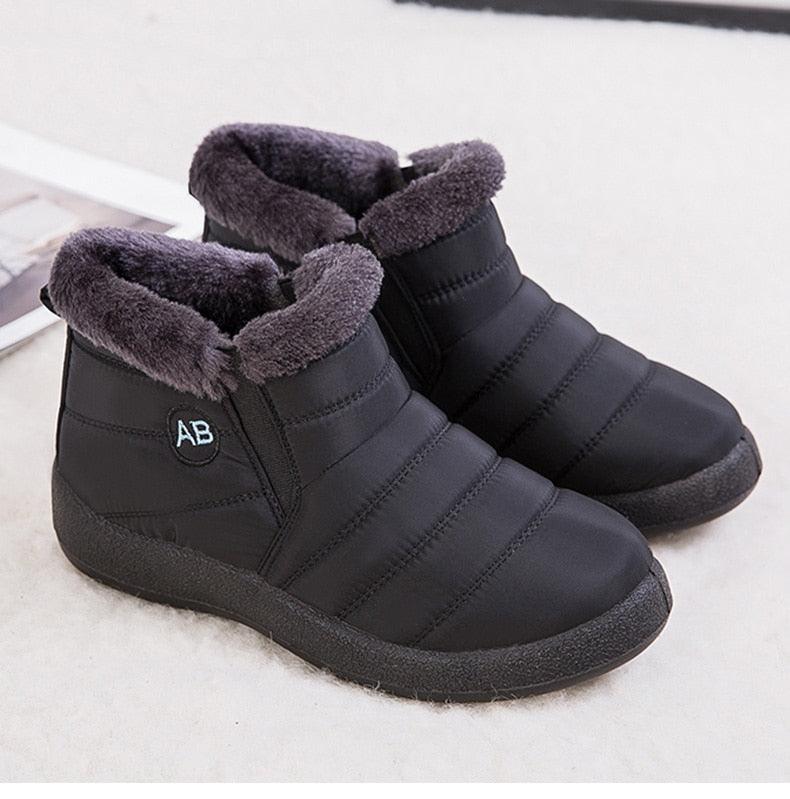 Womens Waterproof Winter Snow Boots, Faux Fur Lined Slip On Booties