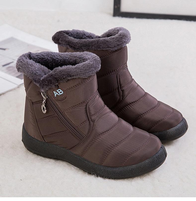 Womens Waterproof Winter Snow Boots, Faux Fur Lined Slip On Booties